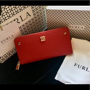 NWT Red Leather Large FURLA Accordion Wallet